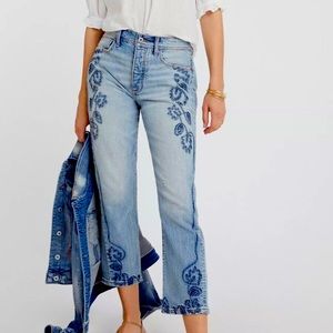 Pilcro Light Blue Embroidered Ankle Jeans